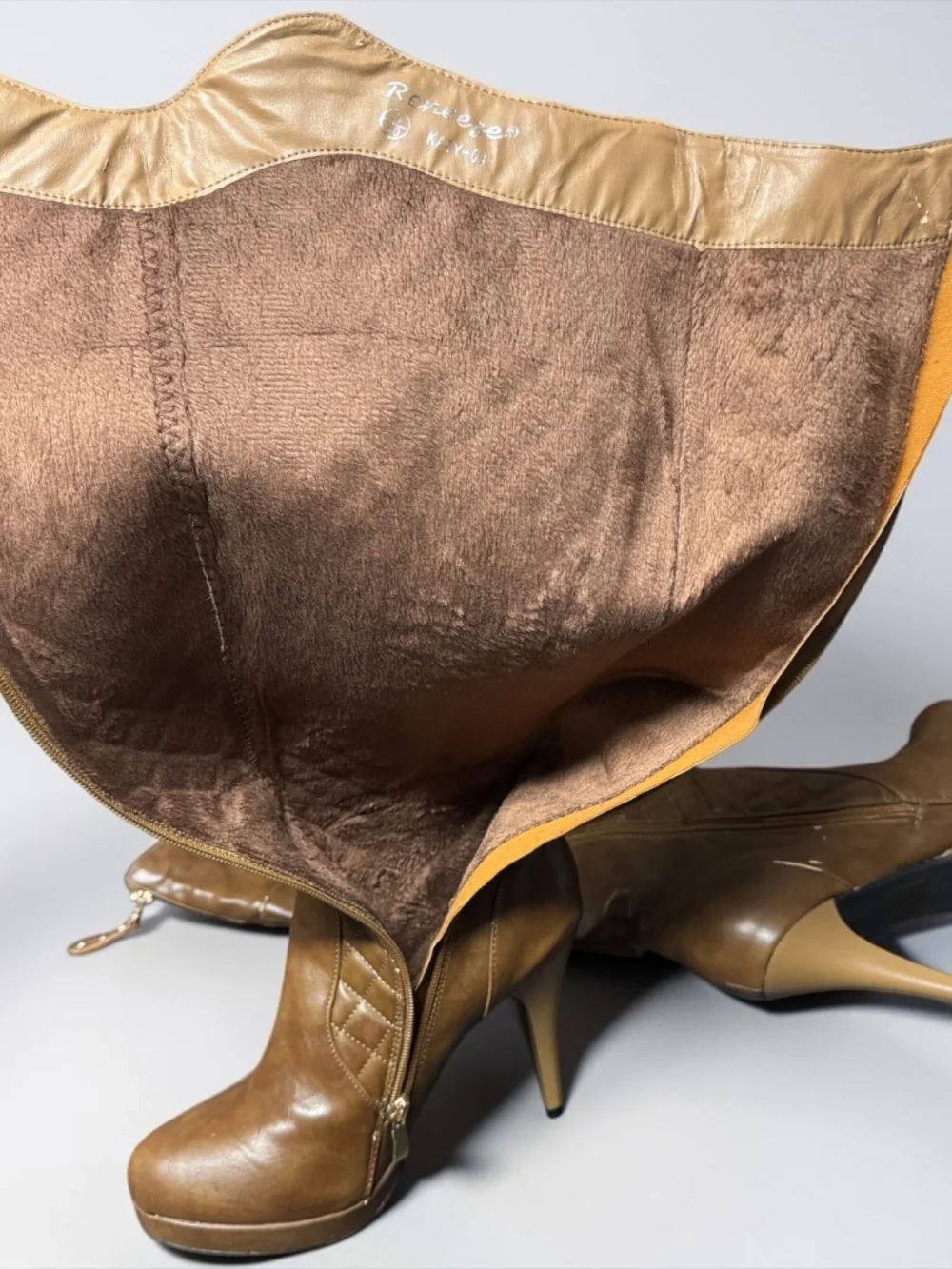 Reneeze Brown Quilted Over The Knee Heeled Boots Size 9
